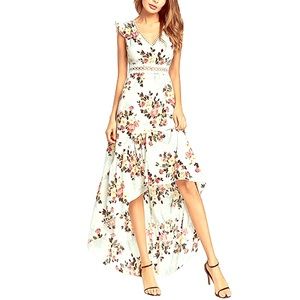 Floral Printed Backless High-Low Long Dress Sz 8